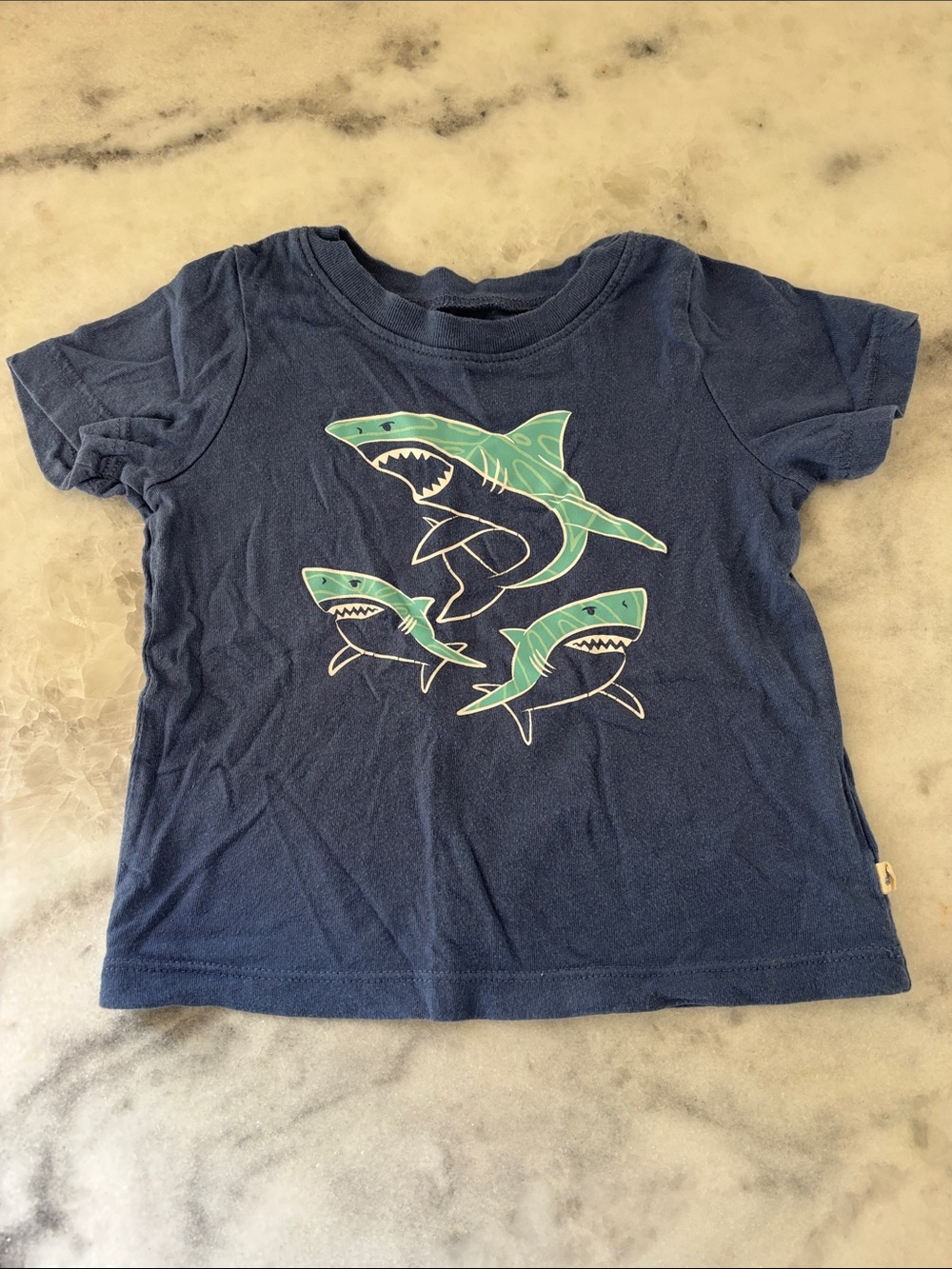 GAP Navy Blue Tee with Green Shark Graphic